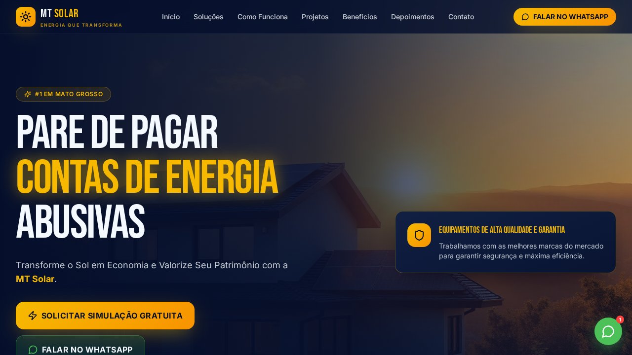 Captura de tela do site MT Solar Vision